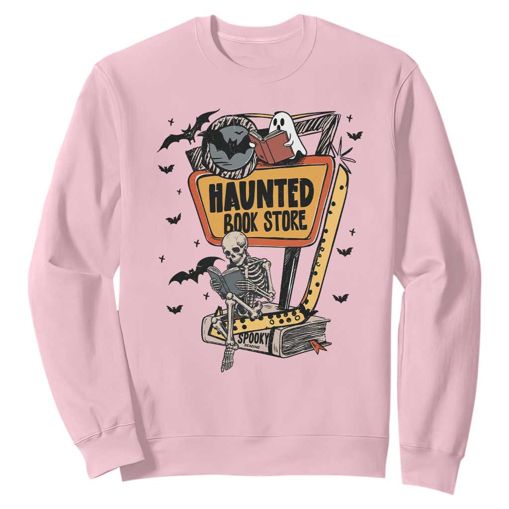 Funny Haunted Book Store Halloween Sweatshirt Skeleton Ghost Book Reader