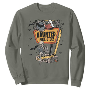 Funny Haunted Book Store Halloween Sweatshirt Skeleton Ghost Book Reader
