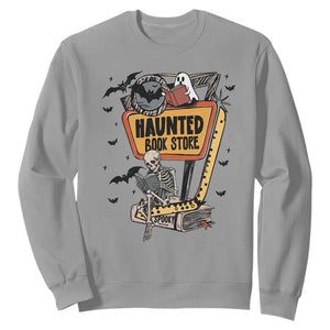 Funny Haunted Book Store Halloween Sweatshirt Skeleton Ghost Book Reader