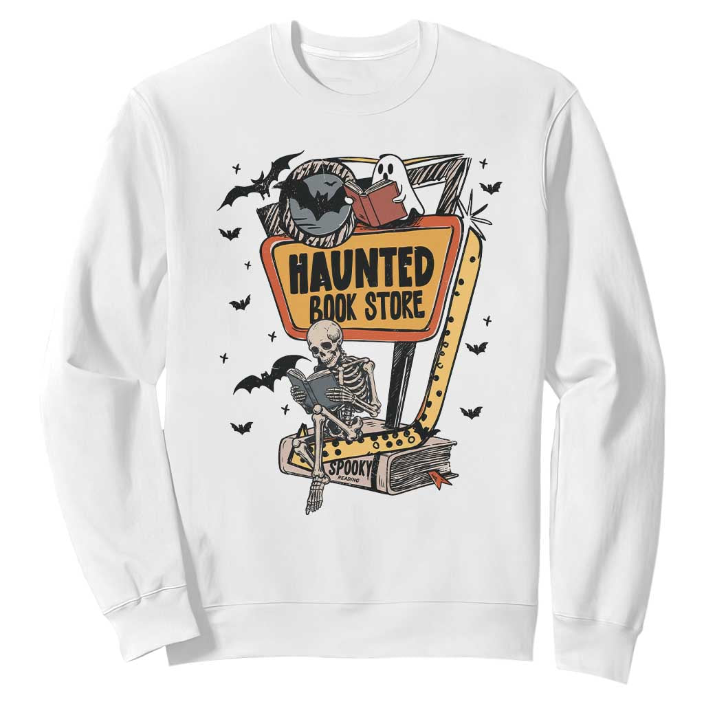 Funny Haunted Book Store Halloween Sweatshirt Skeleton Ghost Book Reader