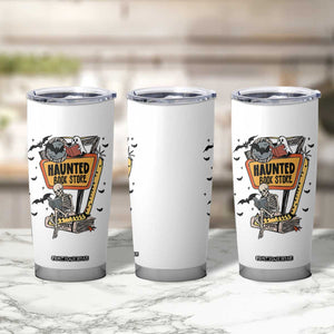 Funny Haunted Book Store Halloween Tumbler Cup Skeleton Ghost Book Reader