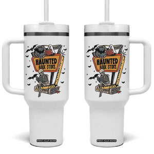 Funny Haunted Book Store Halloween Tumbler With Handle Skeleton Ghost Book Reader