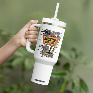 Funny Haunted Book Store Halloween Tumbler With Handle Skeleton Ghost Book Reader