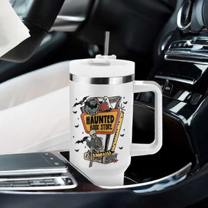 Funny Haunted Book Store Halloween Tumbler With Handle Skeleton Ghost Book Reader