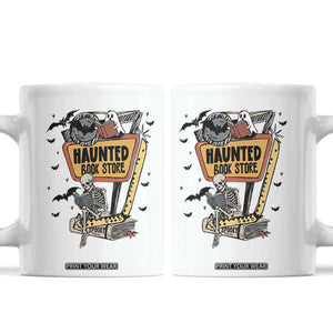 Funny Haunted Book Store Halloween Coffee Mug Skeleton Ghost Book Reader