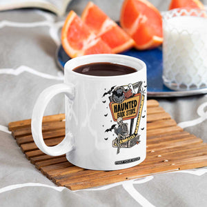 Funny Haunted Book Store Halloween Coffee Mug Skeleton Ghost Book Reader
