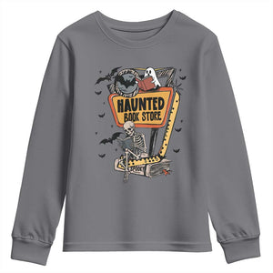 Funny Haunted Book Store Halloween Youth Sweatshirt Skeleton Ghost Book Reader