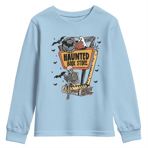 Funny Haunted Book Store Halloween Youth Sweatshirt Skeleton Ghost Book Reader