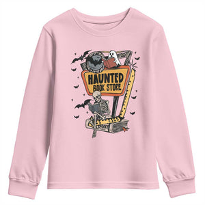 Funny Haunted Book Store Halloween Youth Sweatshirt Skeleton Ghost Book Reader