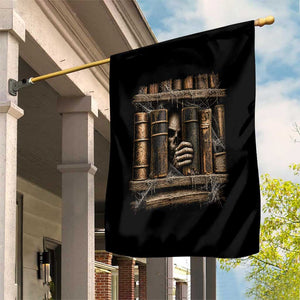 Gothic Haunted Library Garden Flag Skull In Bookshelf Dark Academia