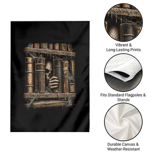 Gothic Haunted Library Garden Flag Skull In Bookshelf Dark Academia