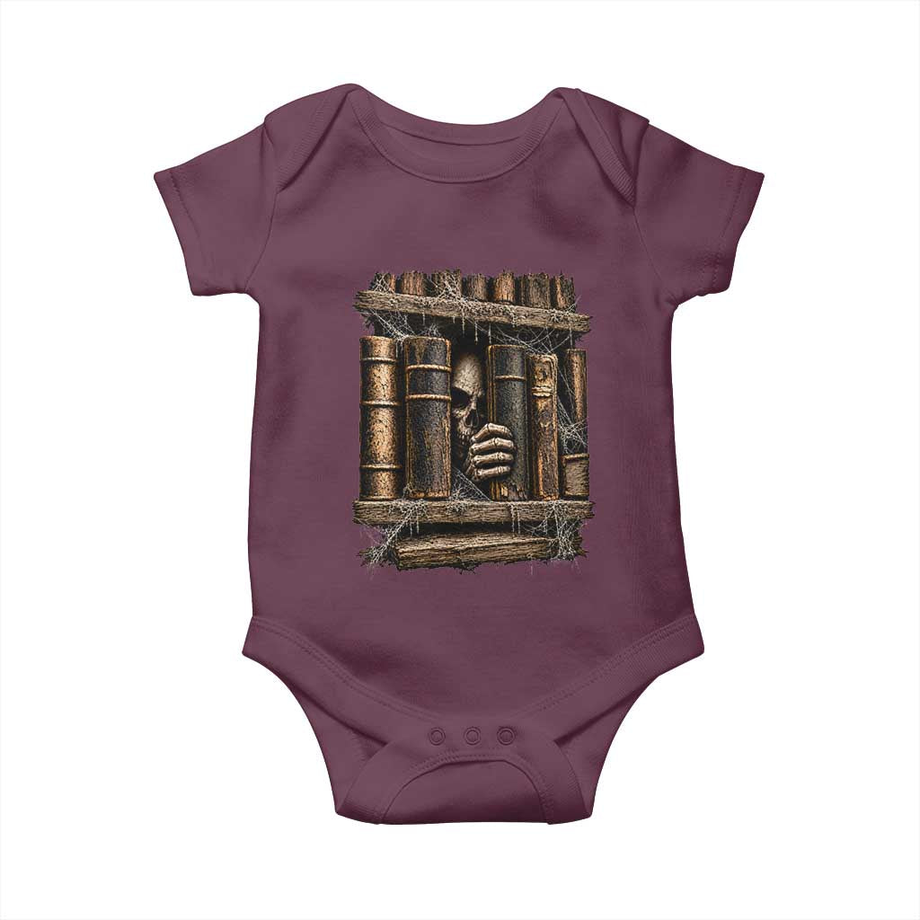 Gothic Haunted Library Baby Onesie Skull In Bookshelf Dark Academia