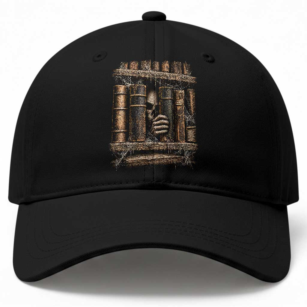 Gothic Haunted Library Baseball Cap Skull In Bookshelf Dark Academia