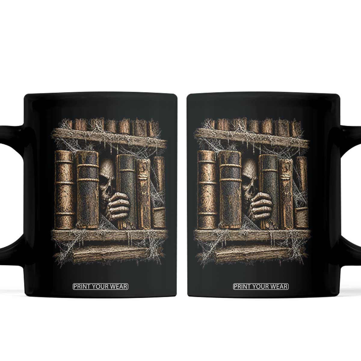 Gothic Haunted Library Coffee Mug Skull In Bookshelf Dark Academia