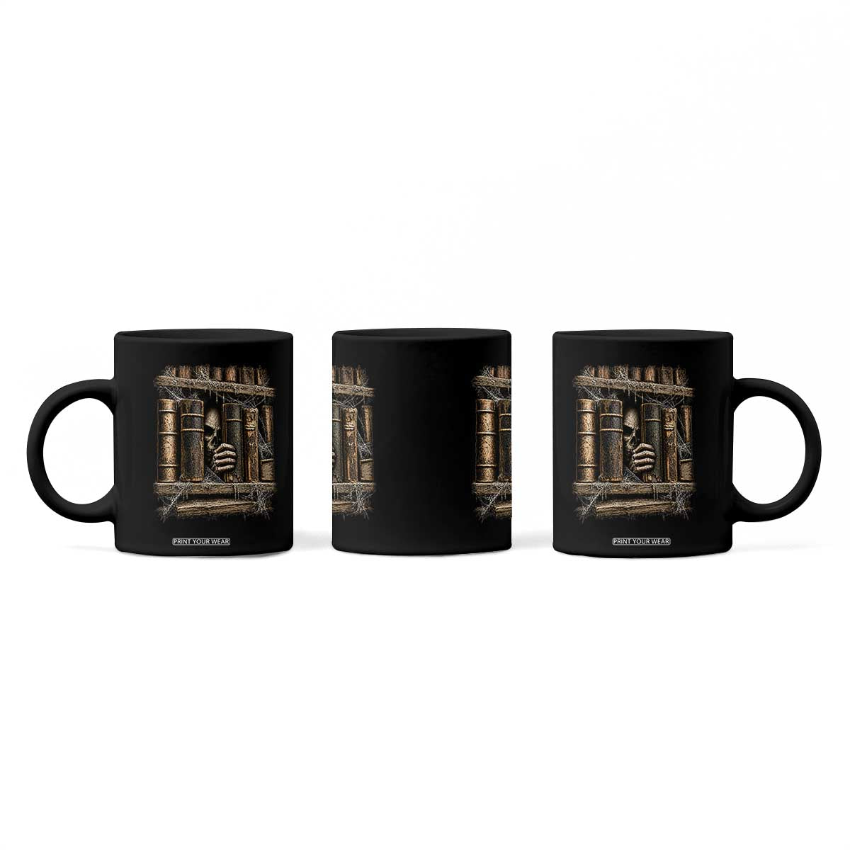 Gothic Haunted Library Coffee Mug Skull In Bookshelf Dark Academia