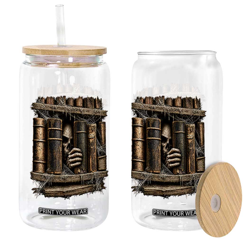 Gothic Haunted Library Glass Can Skull In Bookshelf Dark Academia