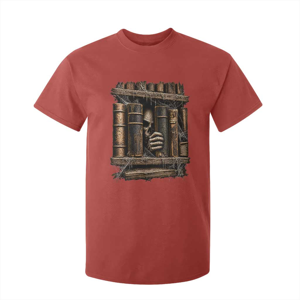 Gothic Haunted Library T Shirt For Kid Skull In Bookshelf Dark Academia