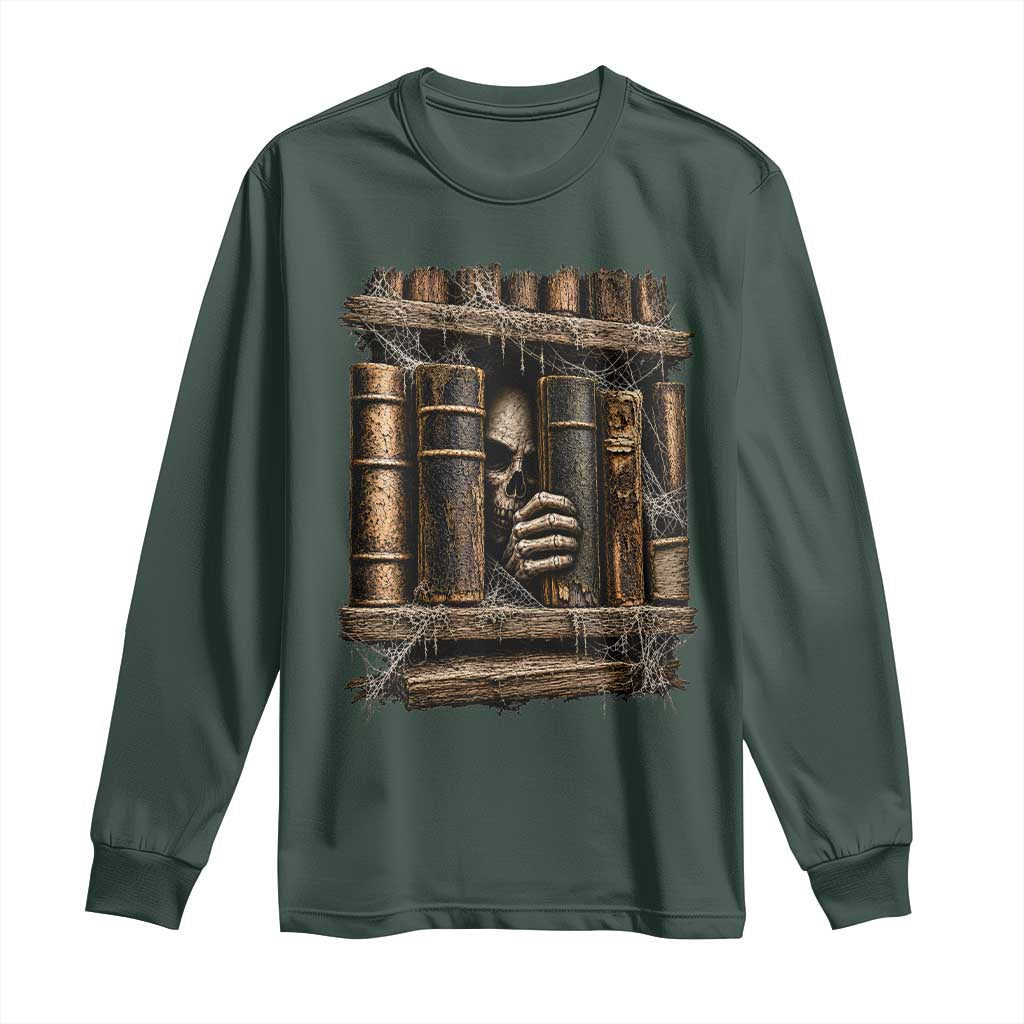Gothic Haunted Library Long Sleeve Shirt Skull In Bookshelf Dark Academia