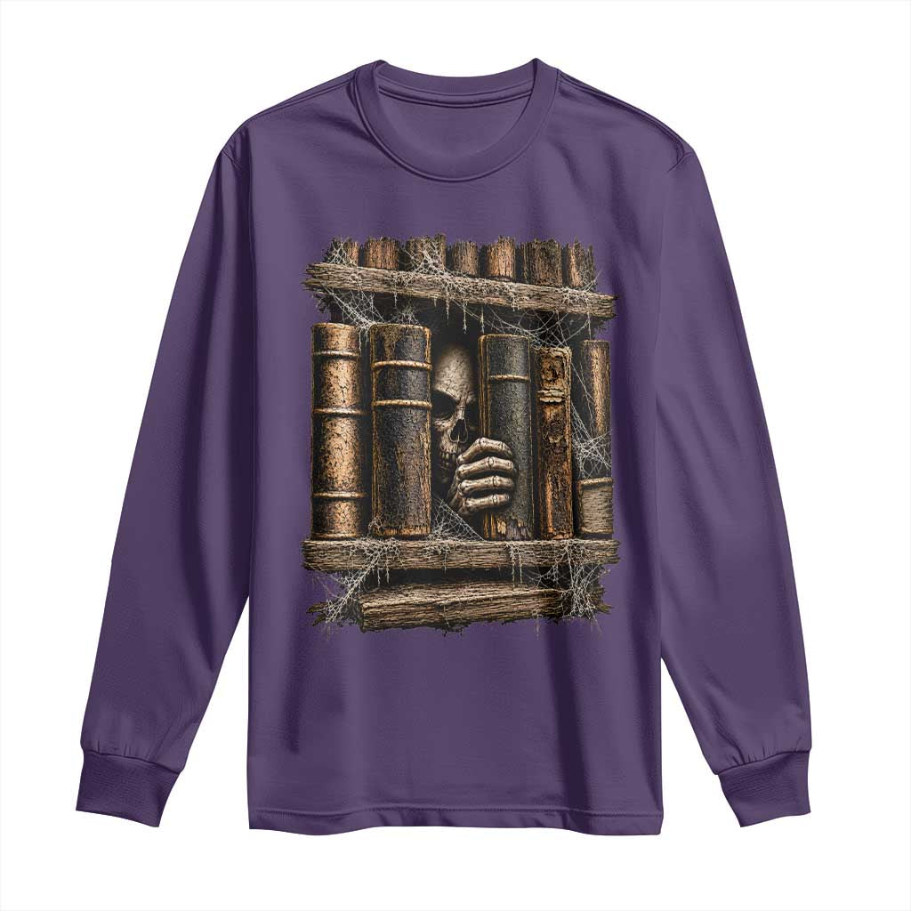 Gothic Haunted Library Long Sleeve Shirt Skull In Bookshelf Dark Academia