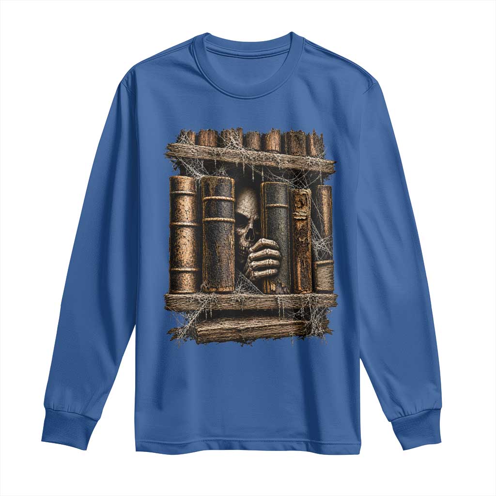 Gothic Haunted Library Long Sleeve Shirt Skull In Bookshelf Dark Academia