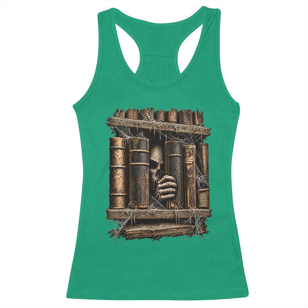 Gothic Haunted Library Racerback Tank Top Skull In Bookshelf Dark Academia
