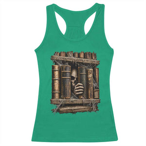 Gothic Haunted Library Racerback Tank Top Skull In Bookshelf Dark Academia