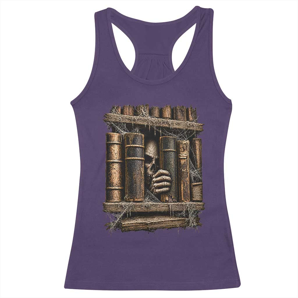 Gothic Haunted Library Racerback Tank Top Skull In Bookshelf Dark Academia