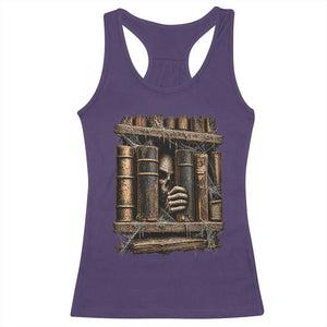 Gothic Haunted Library Racerback Tank Top Skull In Bookshelf Dark Academia