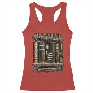 Gothic Haunted Library Racerback Tank Top Skull In Bookshelf Dark Academia