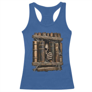 Gothic Haunted Library Racerback Tank Top Skull In Bookshelf Dark Academia