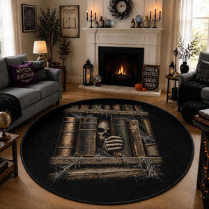 Gothic Haunted Library Round Rug Skull In Bookshelf Dark Academia