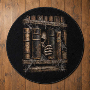 Gothic Haunted Library Round Rug Skull In Bookshelf Dark Academia