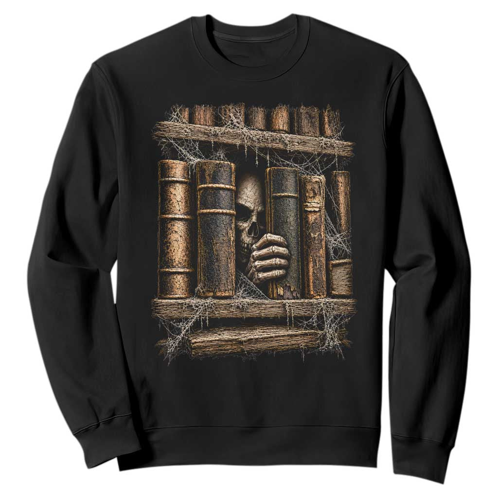 Gothic Haunted Library Sweatshirt Skull In Bookshelf Dark Academia