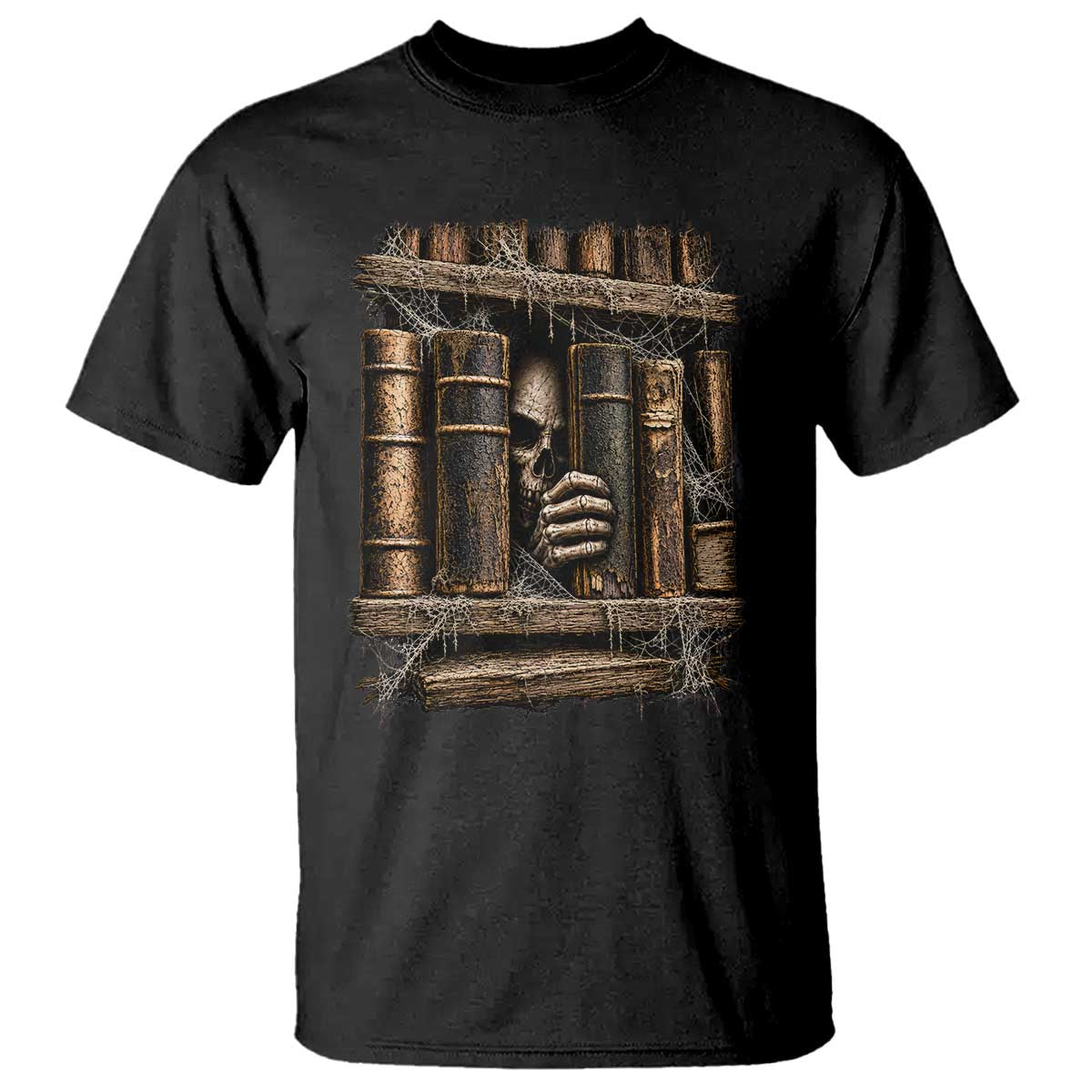 Gothic Haunted Library T Shirt Skull In Bookshelf Dark Academia