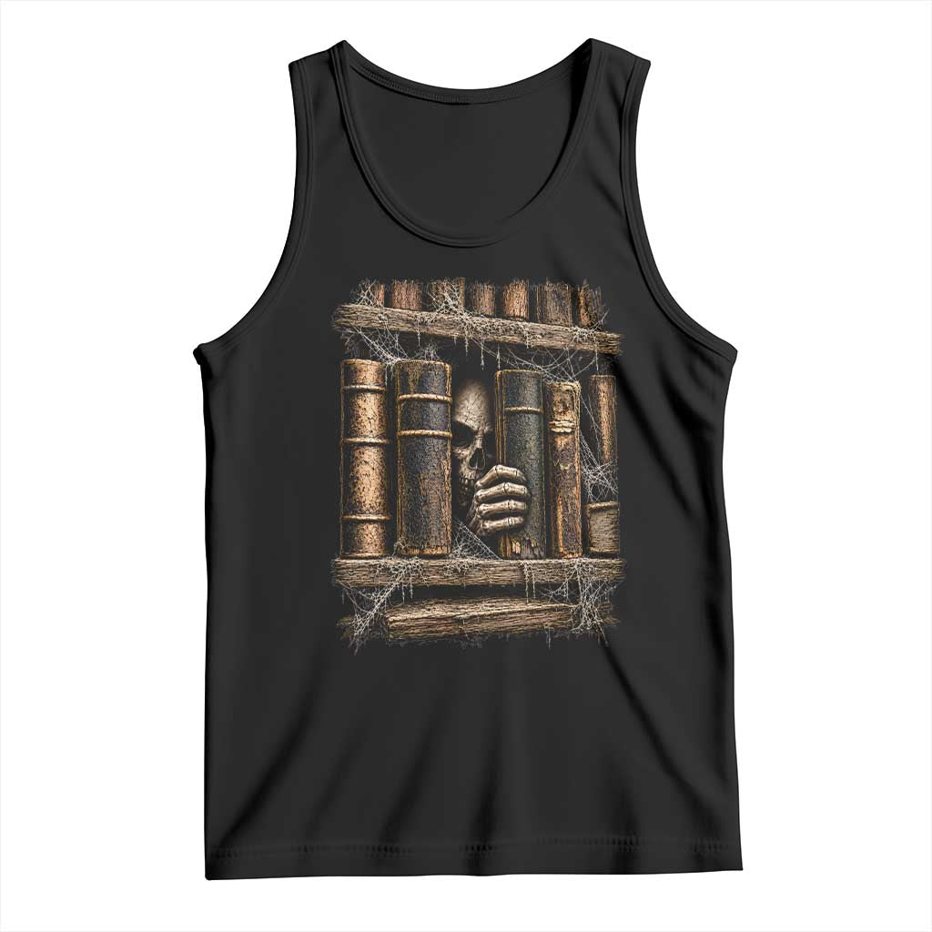 Gothic Haunted Library Tank Top Skull In Bookshelf Dark Academia