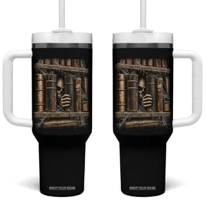 Gothic Haunted Library Tumbler With Handle Skull In Bookshelf Dark Academia
