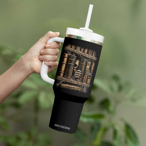 Gothic Haunted Library Tumbler With Handle Skull In Bookshelf Dark Academia