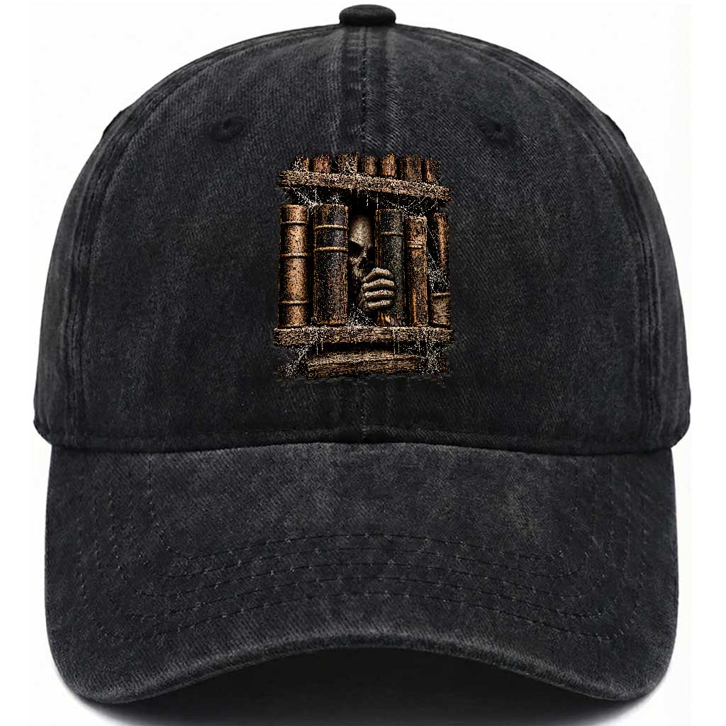 Gothic Haunted Library Washed Cotton Baseball Cap Skull In Bookshelf Dark Academia