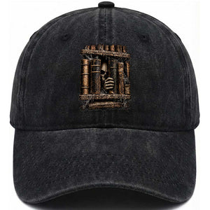 Gothic Haunted Library Washed Cotton Baseball Cap Skull In Bookshelf Dark Academia