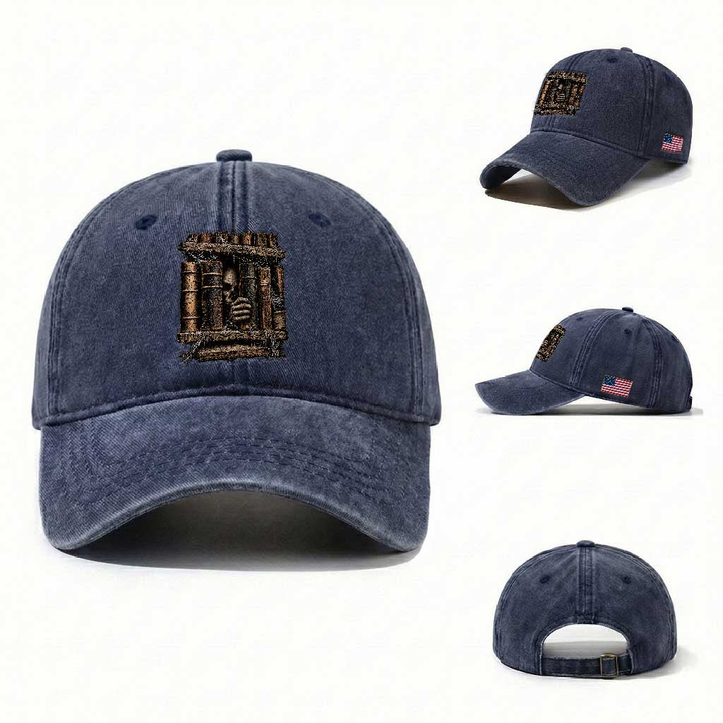 Gothic Haunted Library Washed Cotton Baseball Cap Skull In Bookshelf Dark Academia