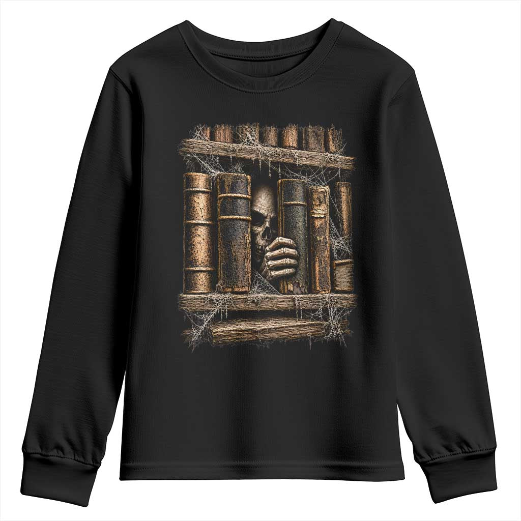 Gothic Haunted Library Youth Sweatshirt Skull In Bookshelf Dark Academia