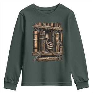 Gothic Haunted Library Youth Sweatshirt Skull In Bookshelf Dark Academia