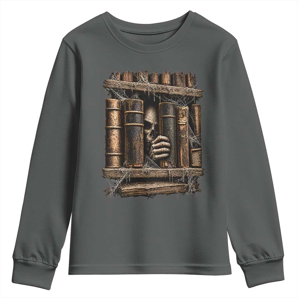 Gothic Haunted Library Youth Sweatshirt Skull In Bookshelf Dark Academia