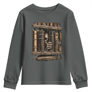Gothic Haunted Library Youth Sweatshirt Skull In Bookshelf Dark Academia