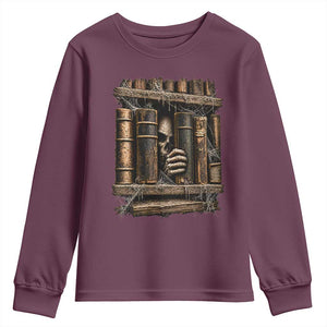 Gothic Haunted Library Youth Sweatshirt Skull In Bookshelf Dark Academia