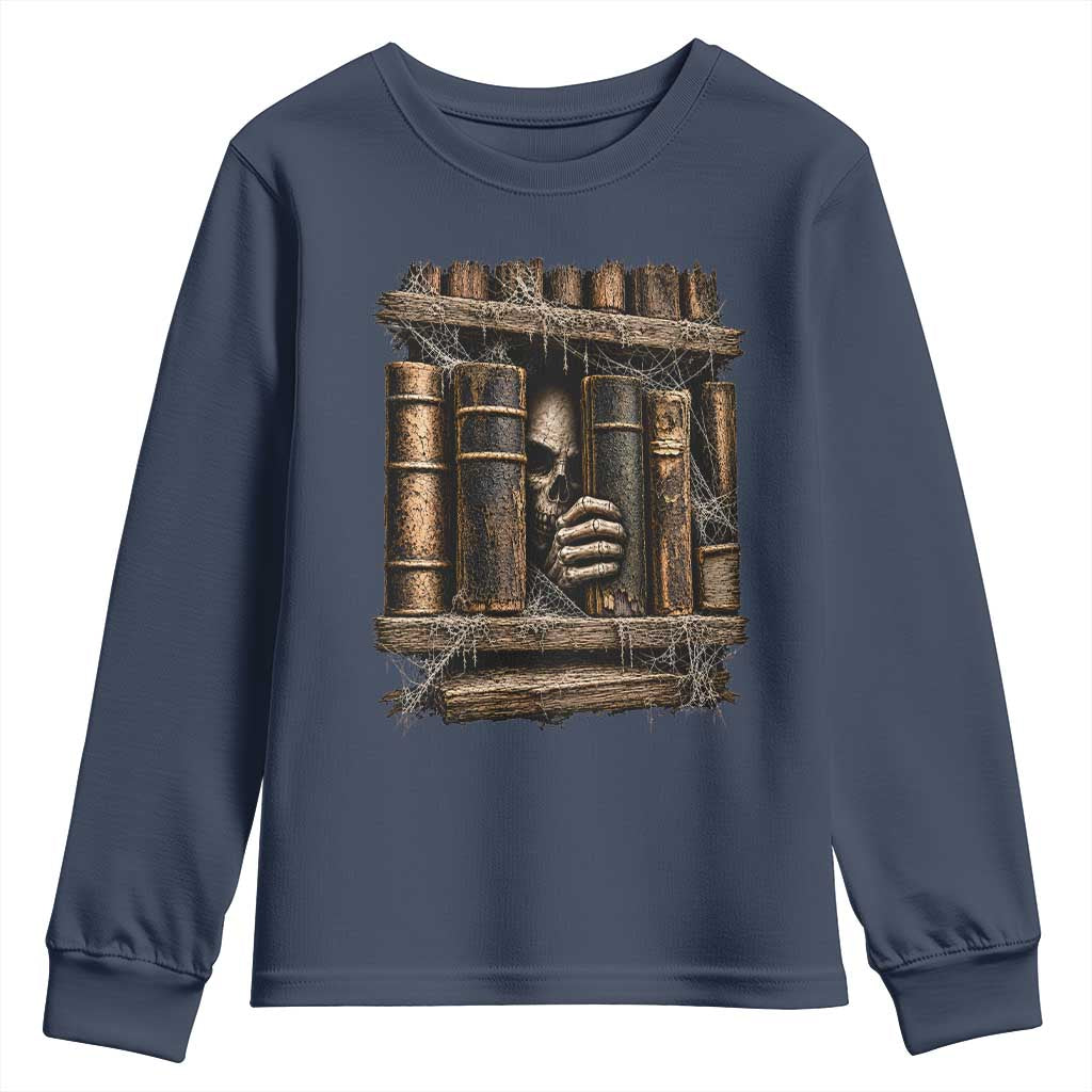 Gothic Haunted Library Youth Sweatshirt Skull In Bookshelf Dark Academia