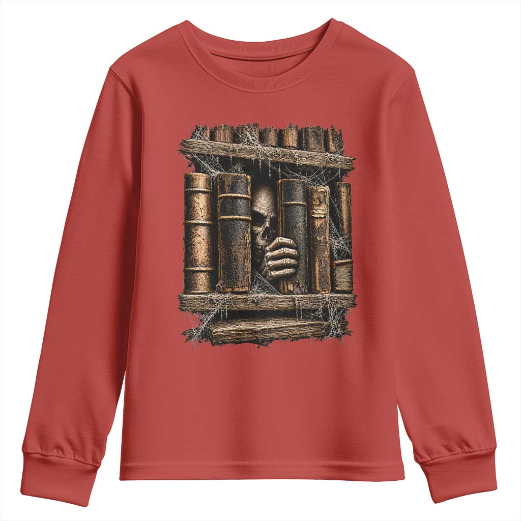 Gothic Haunted Library Youth Sweatshirt Skull In Bookshelf Dark Academia