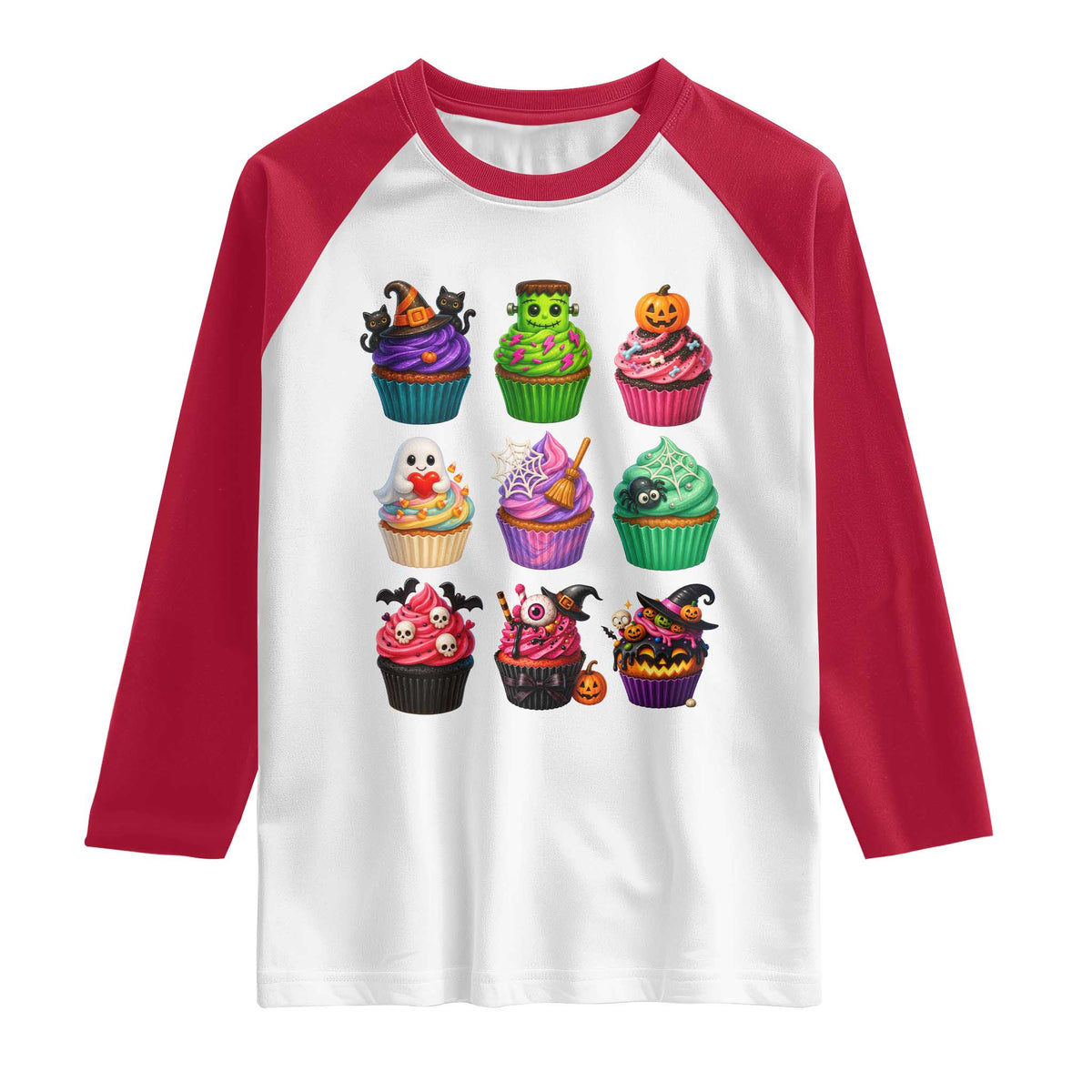 Funny Halloween Cupcake Lover Raglan Shirt Spooky Party Dessert