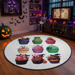 Funny Halloween Cupcake Lover Round Rug Spooky Party Dessert