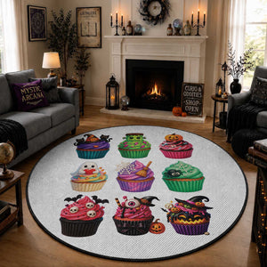 Funny Halloween Cupcake Lover Round Rug Spooky Party Dessert